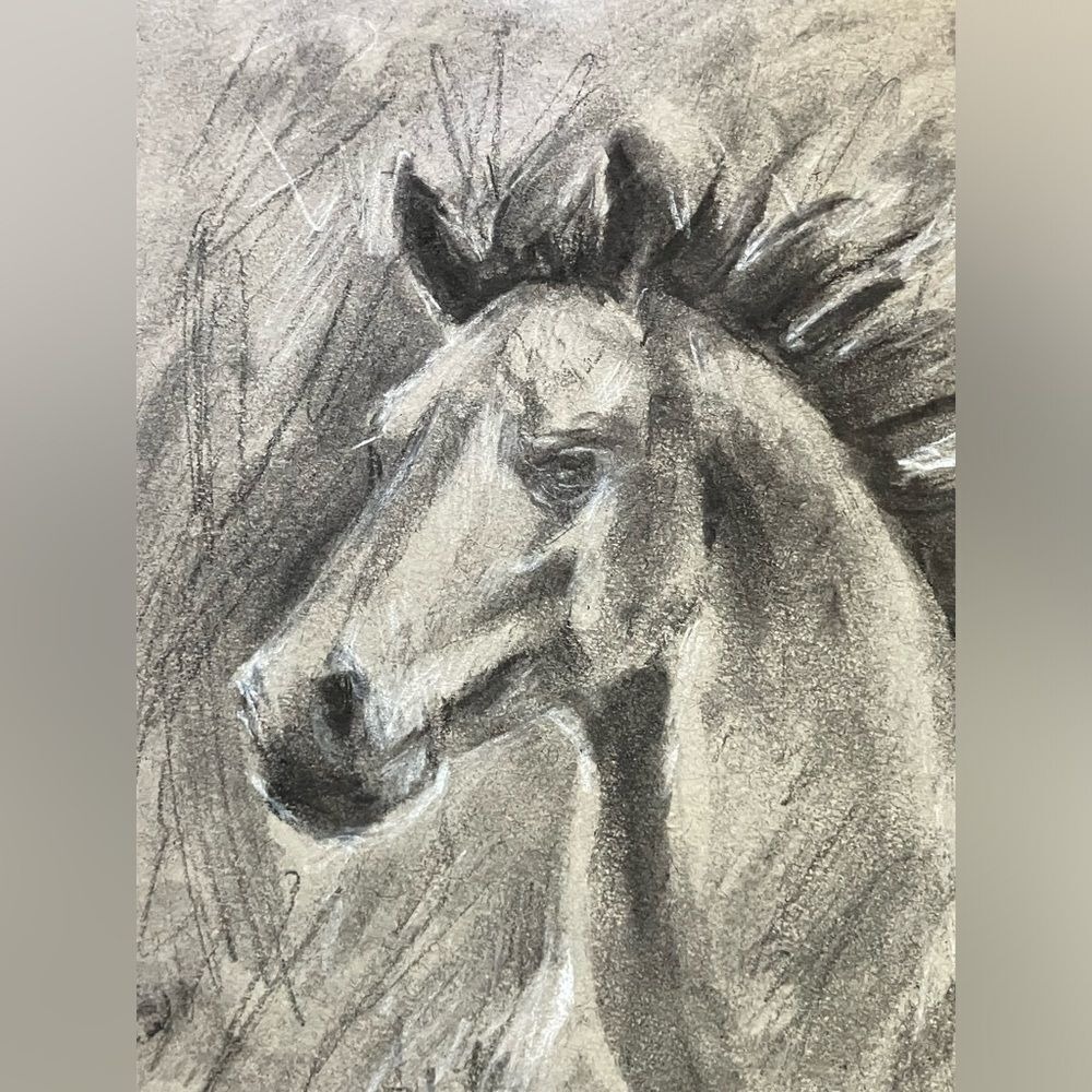 Western Original Painting Colt Horse Art equestrian charcoal pastel Artettina - Picture 2 of 5